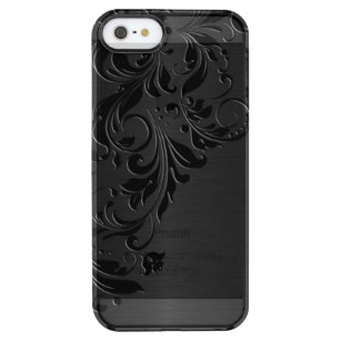 Zwarte Floral Lace & Metallic Dark Grey Background Doorzichtig iPhone SE/5/5s Hoesje