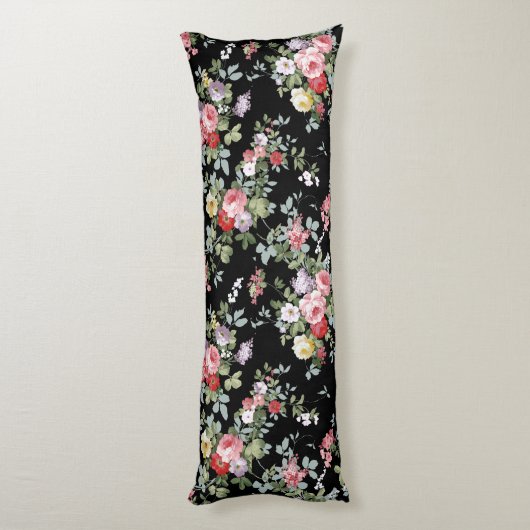 Zwarte Floral Lichaamskussen (Achterkant (Verticaal))