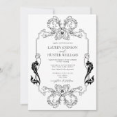 zwarte Floral Line Art Monogram Weddenschap Kaart (Voorkant)