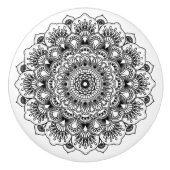 Zwarte Floral Mandala 2 Keramische Knop (Voorkant)