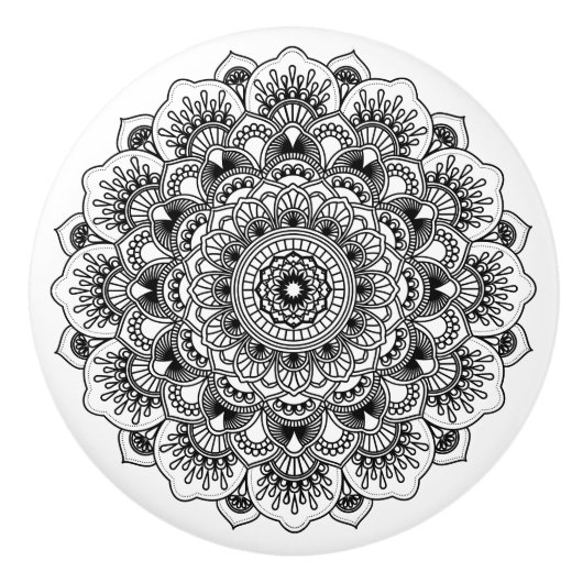 Zwarte Floral Mandala 2 Keramische Knop (Voorkant)