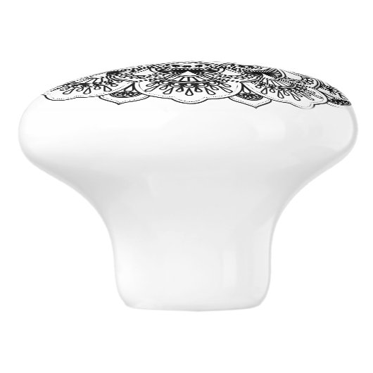  Zwarte Floral Mandala 2 Keramische Knop (Zijkant)