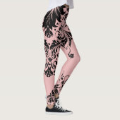 Zwarte Floral met roze achtergrond Leggings (Rechts)