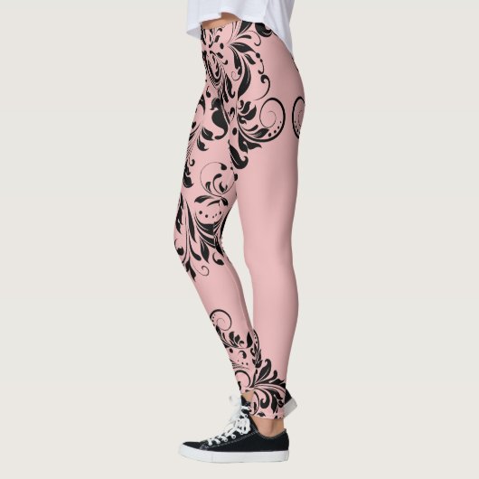 Zwarte Floral met roze achtergrond Leggings (Links)