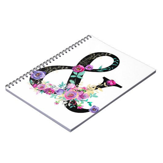 Zwarte Floral Modern Ampersand Chic Rustin Land Notitieboek (Linkerzijde)