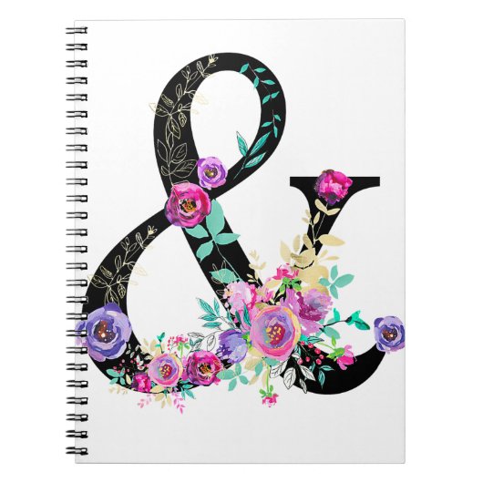 Zwarte Floral Modern Ampersand Chic Rustin Land Notitieboek (Voorkant)