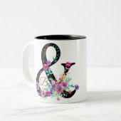 Zwarte Floral Modern Ampersand Chic Rustin Land Tweekleurige Koffiemok (Voorkant links)