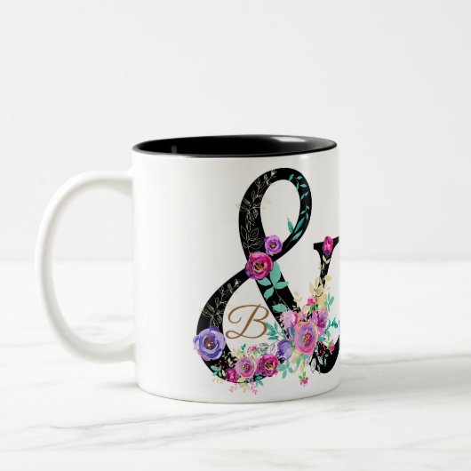 Zwarte Floral Modern Ampersand Chic Rustin Land Tweekleurige Koffiemok (Links)
