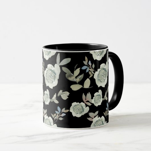 Zwarte Floral-Mok Mok (Voorkant rechts)