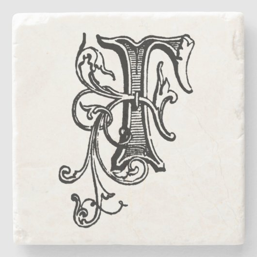 Zwarte Floral Monogram "F" Stenen Onderzetter (Voorkant)