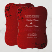 Zwarte Floral op rood huwelijk Kaart (Voorkant / Achterkant)