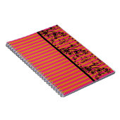 Zwarte Floral op roze - Notitieboek (Rechterzijde)
