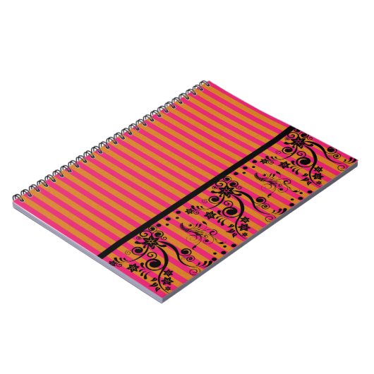 Zwarte Floral op roze - Notitieboek (Linkerzijde)
