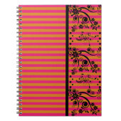 Zwarte Floral op roze - Notitieboek (Voorkant)
