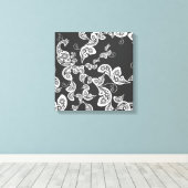 Zwarte Floral Peacock Deco Art Canvas Afdrukken (Insitu (Houten vloer))