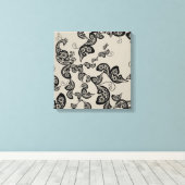 Zwarte Floral Peacock Deco Art Canvas Afdrukken (Insitu (Houten vloer))