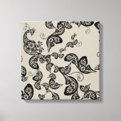 Zwarte Floral Peacock Deco Art Canvas Afdrukken (Voorkant)
