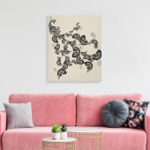 Zwarte Floral Peacock Deco Art Canvas Afdrukken (Insitu (Woonkamer))