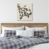 Zwarte Floral Peacock Deco Art Canvas Afdrukken (Insitu (Slaapkamer))