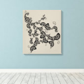 Zwarte Floral Peacock Deco Art Canvas Afdrukken (Insitu (Houten vloer))