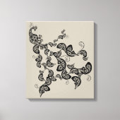 Zwarte Floral Peacock Deco Art Canvas Afdrukken (Voorkant)