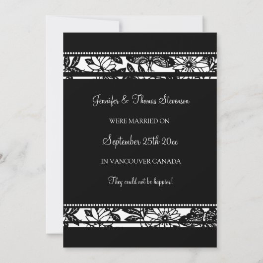 Zwarte Floral Photo Elopement Announcement-kaarten Aankondiging (Achterkant)