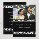 Zwarte Floral Photo Elopement Announcement-kaarten Aankondiging (Voorkant / Achterkant)