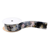 Zwarte Floral Print Ribbon Satijnen Lint (Spoel)
