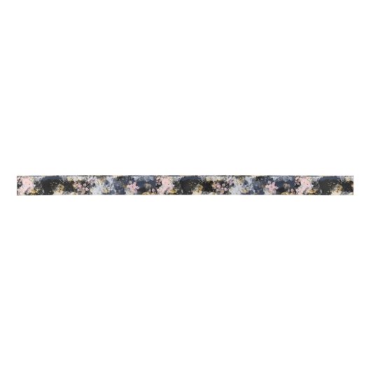 Zwarte Floral Print Ribbon Satijnen Lint (Voorkant)