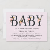 zwarte Floral Tekst op Blush | Baby shower Kaart (Voorkant)