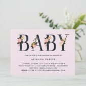 zwarte Floral Tekst op Blush | Baby shower Kaart (Staand voorkant)