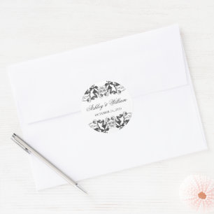 Zwarte Floral Vlourish Wedding Party Favor Ronde Sticker