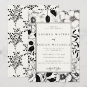 Zwarte Floral Wedding Invitations Kaart (Voorkant / Achterkant)