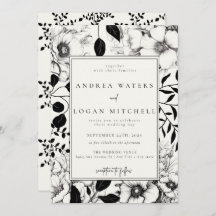 Zwarte Floral Wedding Invitations