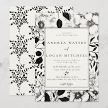 Zwarte Floral Wedding Invitations