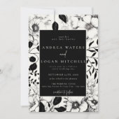 Zwarte Floral Wedding Invitations Kaart (Voorkant)