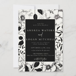 Zwarte Floral Wedding Invitations Kaart