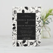 Zwarte Floral Wedding Invitations Kaart (Staand voorkant)