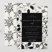 Zwarte Floral Wedding Invitations Kaart (Voorkant / Achterkant)