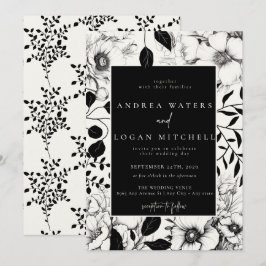 Zwarte Floral Wedding Invitations Kaart
