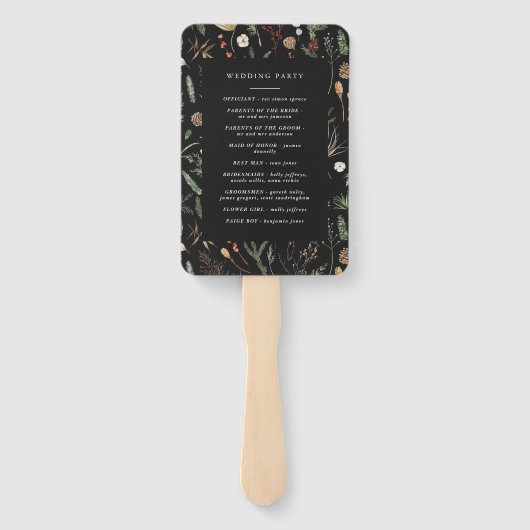 Zwarte florale botanische bruiloft moderne elegant handwaaier (Achterkant)