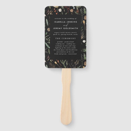 Zwarte florale botanische bruiloft moderne elegant handwaaier (Voorkant)