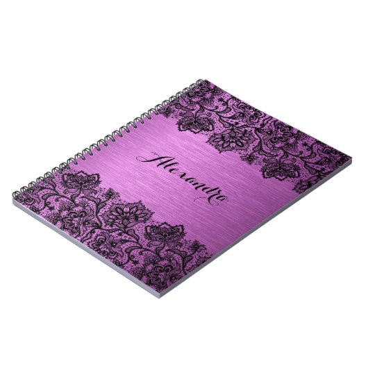 Zwarte  florale metalen achtergrond notitieboek (Linkerzijde)