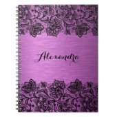 Zwarte  florale metalen achtergrond notitieboek (Voorkant)