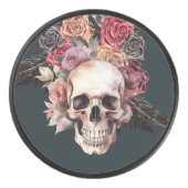 Zwarte florale schedel hockey puck (Voorkant)