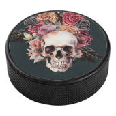 Zwarte florale schedel hockey puck (3/4)