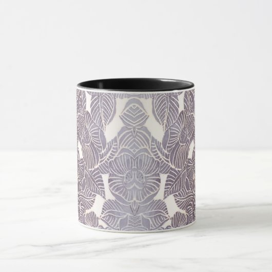 Zwarte florale sgraffito mok (Midden)