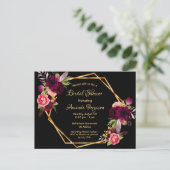 Zwarte floralen met een bruine doucheuitnodiging briefkaart (Staand voorkant)