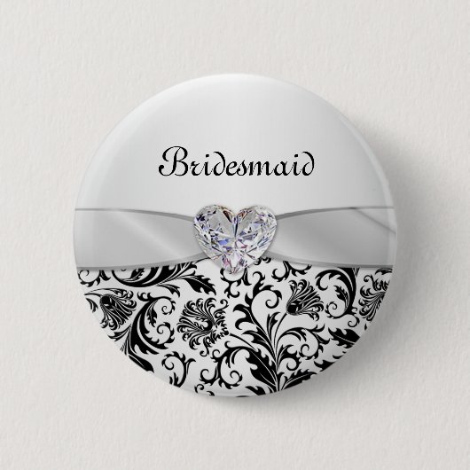 Zwarte florzwaluw damaskWedding Bridesmaid Ronde Button 5,7 Cm (Voorkant)