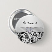 Zwarte florzwaluw damaskWedding Bridesmaid Ronde Button 5,7 Cm (Voorkant /achterkant)